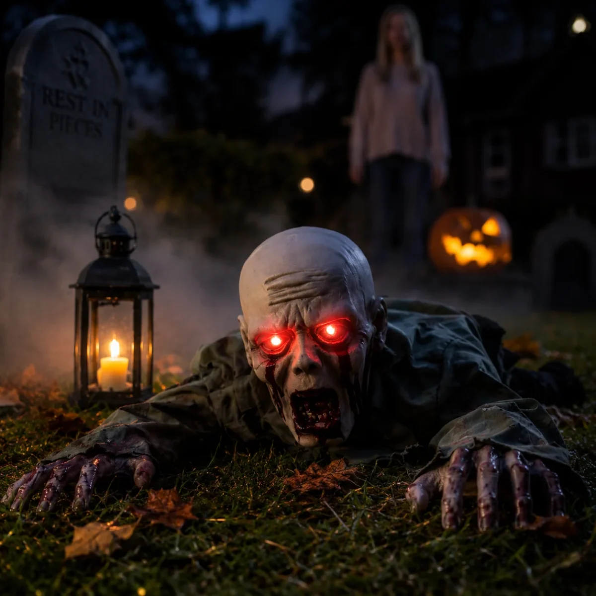 Kriechender Zombie, 115 cm, Leuchtaugen & Sound, Bewegungssensor – Bild 2