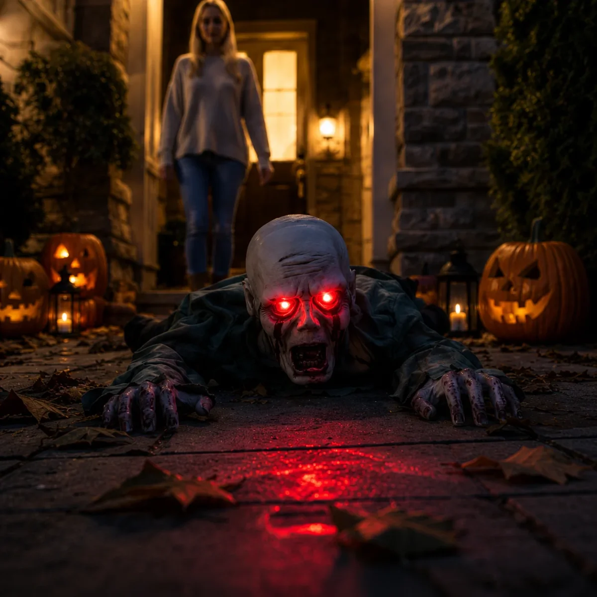 Kriechender Zombie, 115 cm, Leuchtaugen & Sound, Bewegungssensor – Bild 3