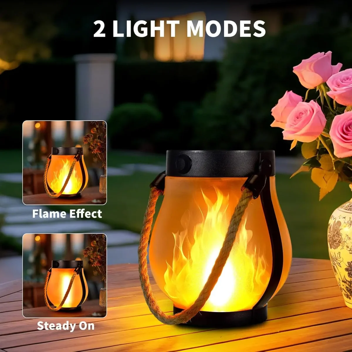 Solar-Flammenlaterne – Flackerndes LED-Licht, Wetterfest, USB-Backup – Bild 3