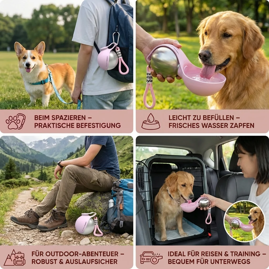 Hunde-Trinkflasche mit Silikonnapf – Auslaufsicher für unterwegs – Bild 6