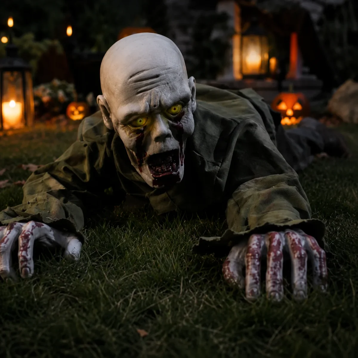Kriechender Zombie, 115 cm, Leuchtaugen & Sound, Bewegungssensor – Bild 5